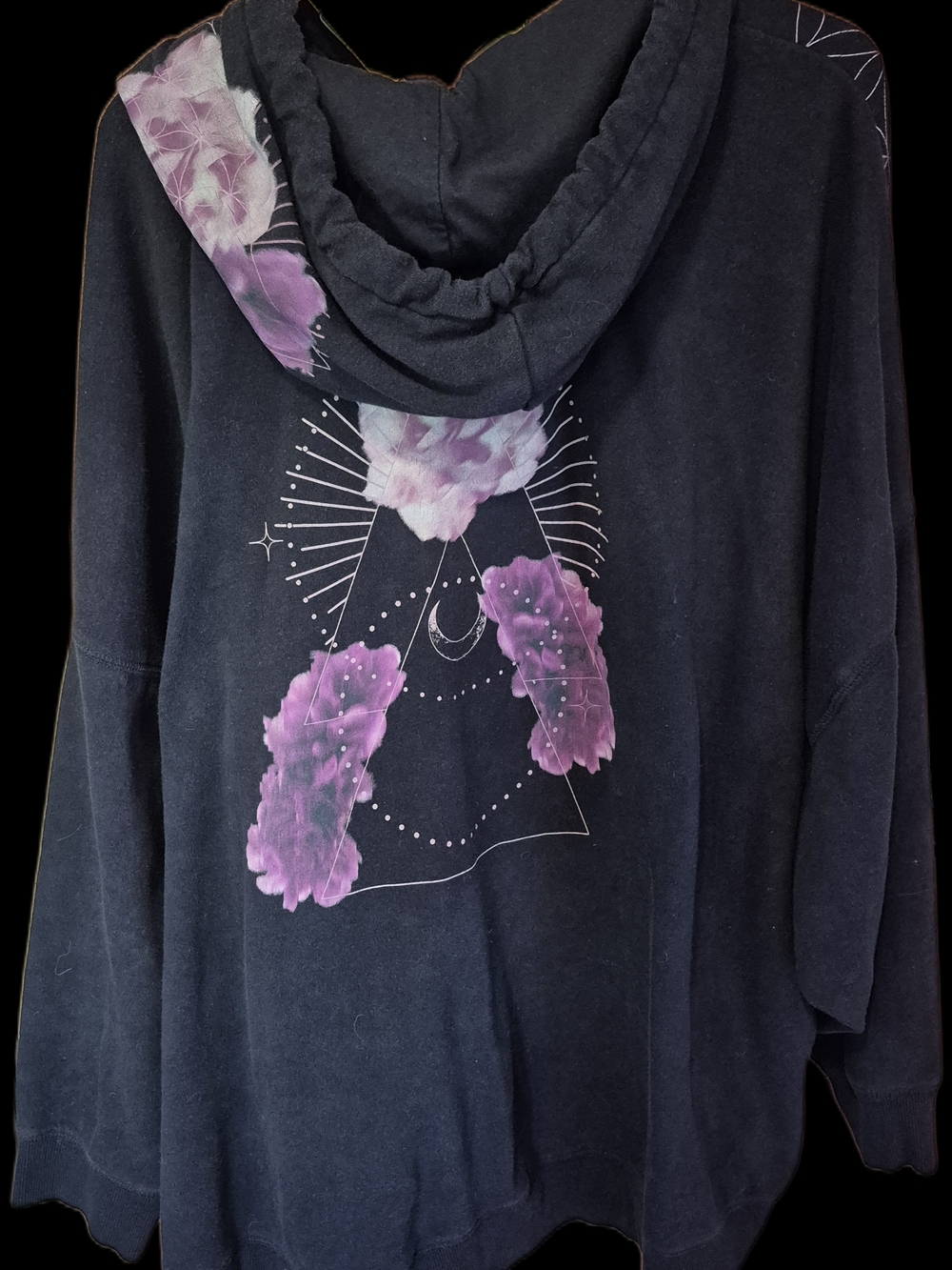 torrid Black Hoodie with Purple Floral & Celestial Back Graphic